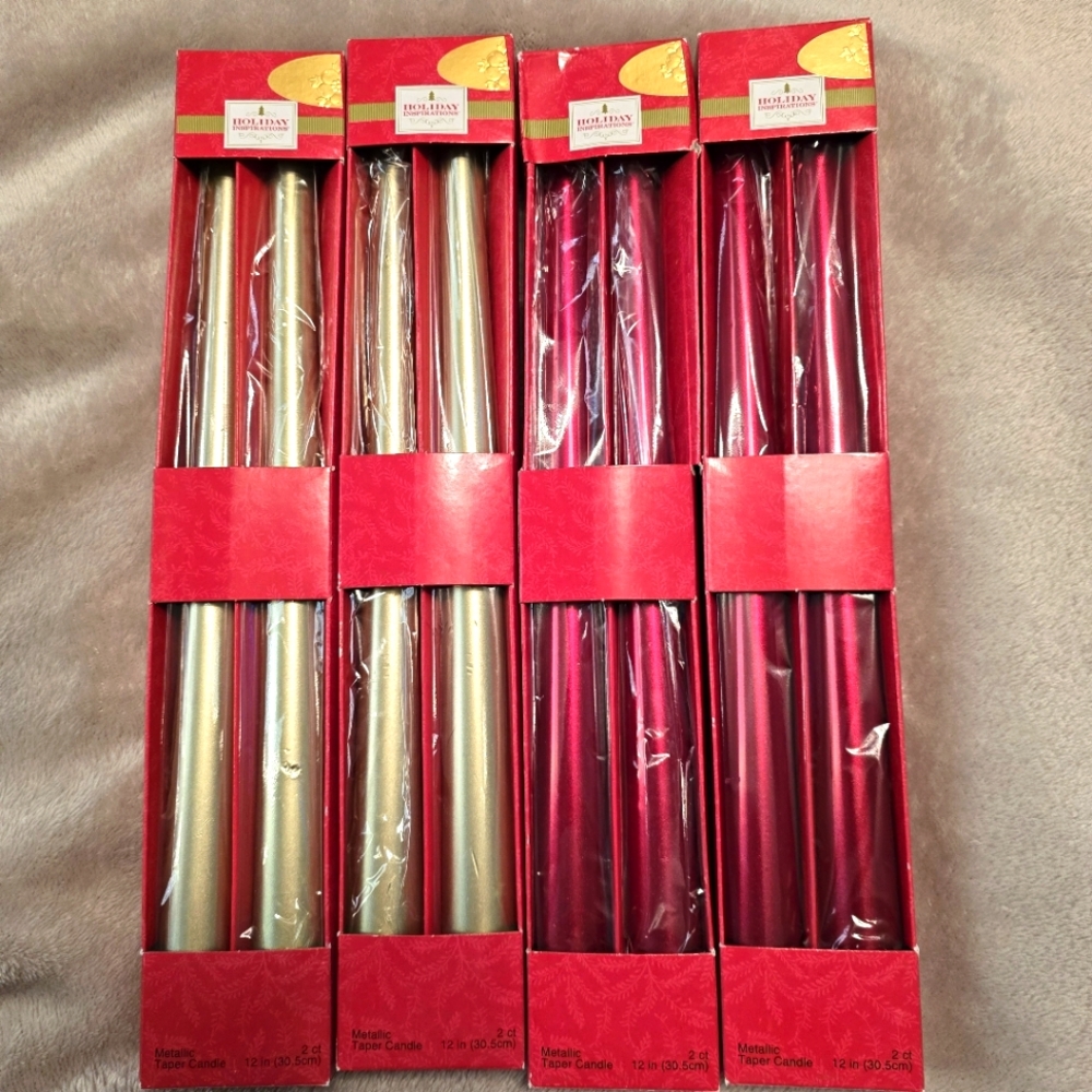 Holiday Inspirations Metallic  Red and Gold Taper Candles, 4 Sets Of 2.